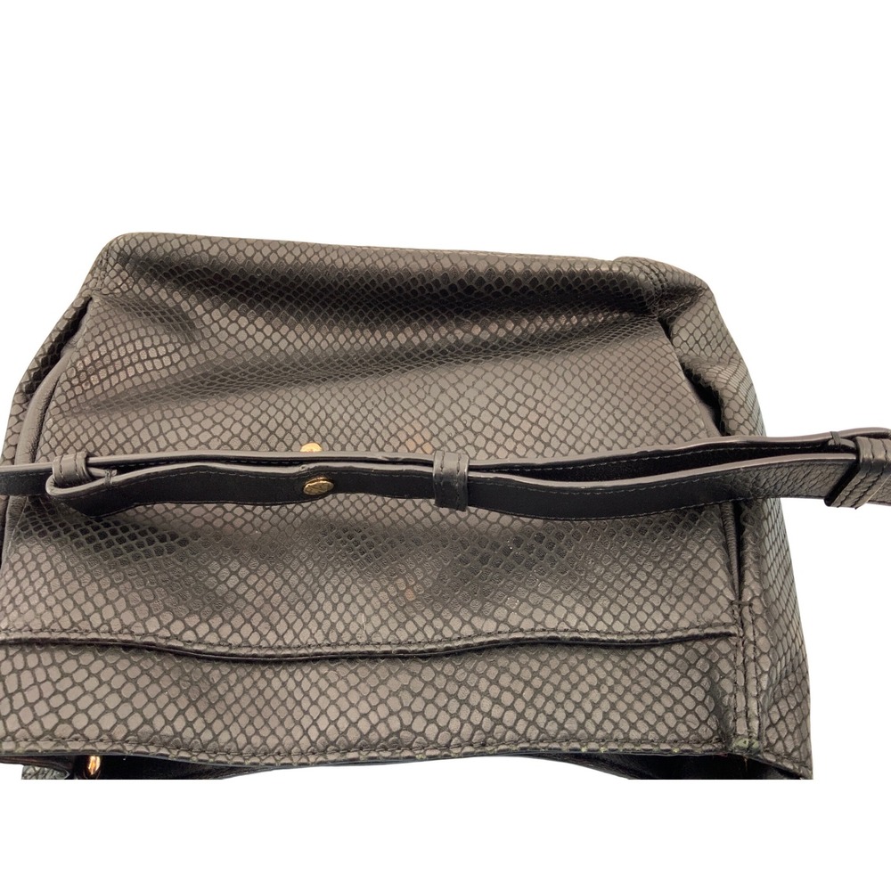 Elaine Turner Black Snakeskin Embossed Leather Crossbody Bucket Bag Gold Hardwar - Picture 6 of 7
